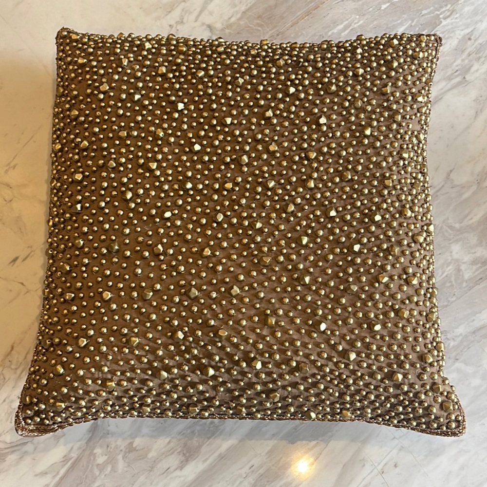 Golden Bronze Beaded Accent Pillow